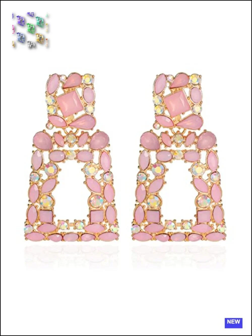 Rhinestone Geometric Drop Earrings Hypoallergenic Crystal Statement Studs